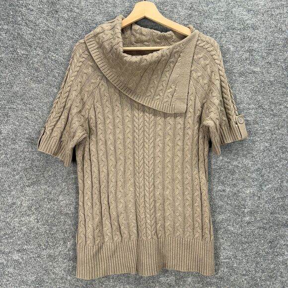 New Directions Sweaters - New Directions Knit Top Women L Large Brown Cowl Neck Short Sleeve Cotton Casual